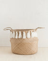 White Tasseled Belly Basket Set