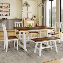  Wood Dining Table Set Kitchen Table Set 6-Piece with Long Bench and 4 Dining Chairs, Farmhouse Style