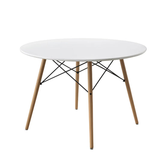 Modern Round 42" Dining Table in White with Wood Tapered Legs