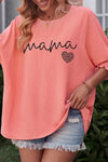 Pink mama Leopard Heart Graphic Shirred 3/4 Sleeve Tee