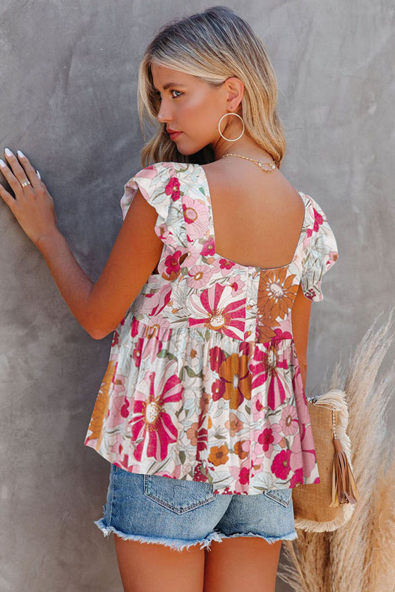 Floral Print Flowy Sleeveless Shirt