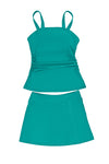 Green Square Neck Adjustable Strap Ruched Tankini Swimsuit