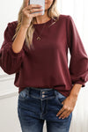 Red Solid Color 3/4 Puff Sleeve Round Neck Top | Available in 3 Colors