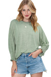 Black Plain Smocked 3/4 Sleeve Casual Loose T Shirt | Available in 3 Colors