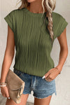 Jungle Green Wavy Textured Cap Sleeve Top | Available in 4 Colors