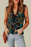 Black Casual V Neck Lace Trim Floral Tank Top