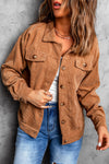 Khaki Ribbed Corduroy Long Sleeve Jacket with Pocket