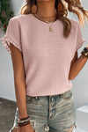 Light Pink Textured Frill Cuffs Short Sleeve Blouse