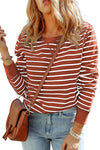 Striped Print Casual Long Sleeve Pullover Top | Available in 2 Colors