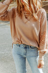 Pink Lace Waffle Knit Crisscross Straps V Neck Long Sleeve Top |Available in 2 Colors