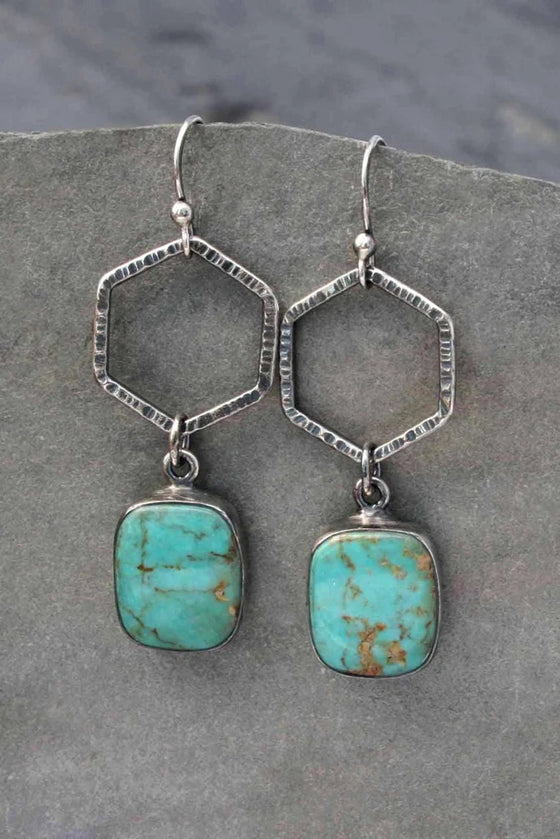 Green Vintage Style Turquoise Geometric Drop Earrings