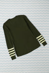 Green Casual Crew Neck Striped Sleeve Knit Sweater | Additional Colors Variants