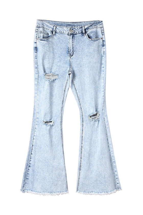 Light Blue Casual Distressed Washed Flare Jeans