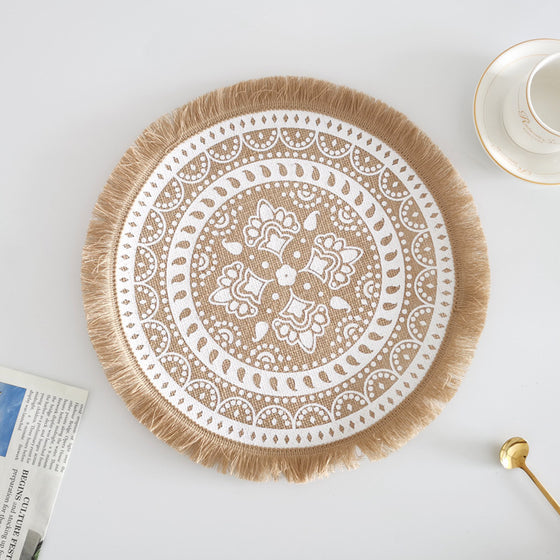 Braided Jute Placemat with Decorative Round Fringe Edge | Available in 10 Styles