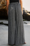 White Striped Printed Slit Wide Leg High Waist Pants | Available in 2 Colors