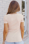 Blush Pink Ribbed Cut Out V Neck T Shirt | Available in Black