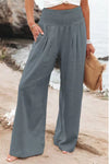 Khaki Smocked High Waist Wide Leg Pants | Available in 7 Colors