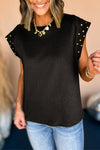 Black Rivet Round Neck T Shirt