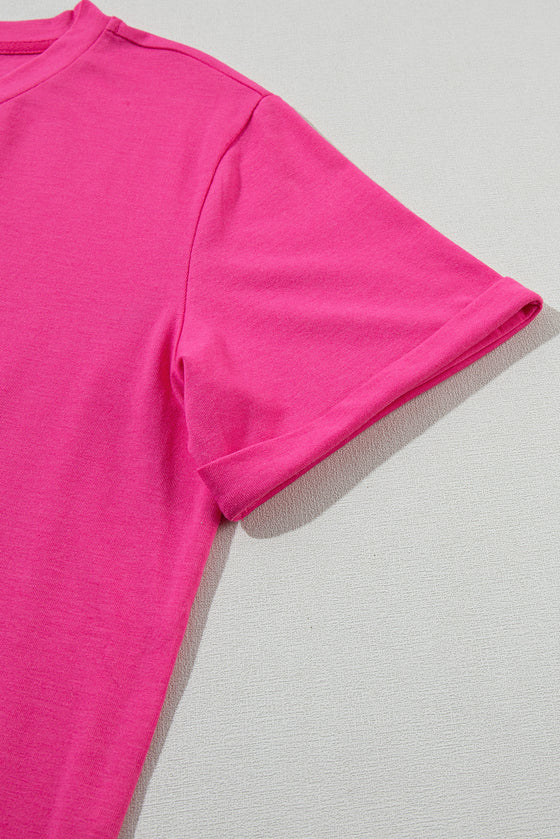 Pink Solid Color Basic Crew Neck Plain Tee | Available in 7 Colors