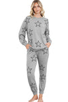 Black Stars Print Long Sleeve Top and Drawstring Pants Set | Available in Gray