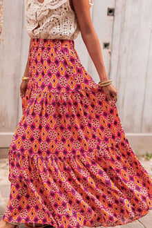  Rose Vintage Boho Floral Print Tiered Maxi Skirt