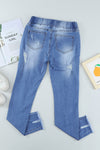 Gray Drawstring Elastic Waist Jeans With Hole