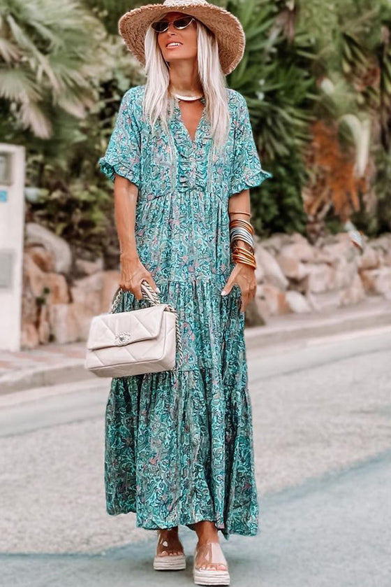 Sky Blue Paisley Maxi Dress