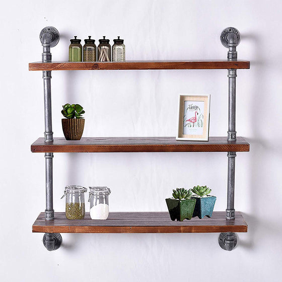 3 Tiered Industrial Style Iron Water Pipe Wall Shelf