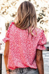 Pink Abstract Print V-Neck Blouse