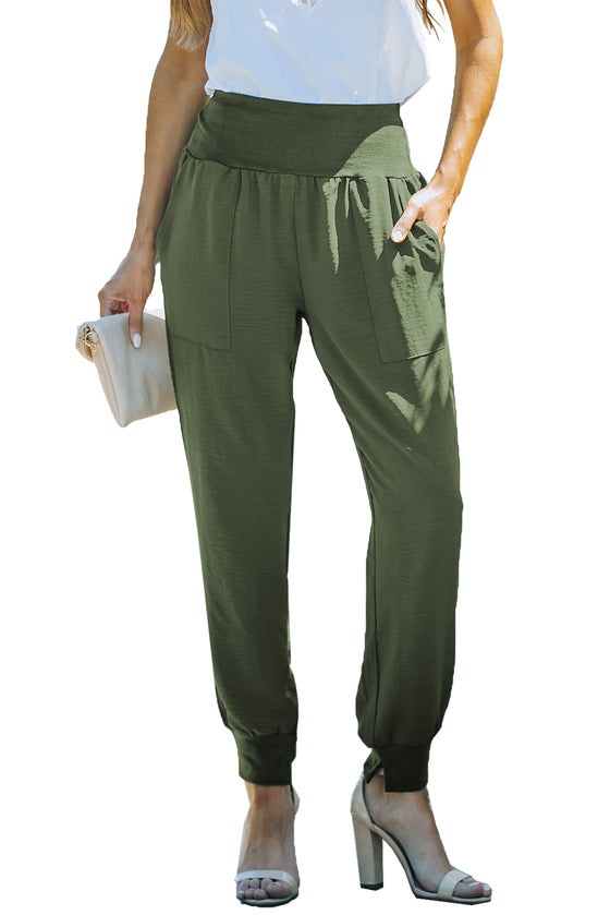 Green Casual Pocketed Elastic Waist Joggers | Available in 4 Colors