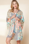 Multicolor Boho Floral Open Front Half Sleeve Kimono