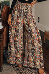 Black Floral Print Boho High Waist Wide Leg Pants