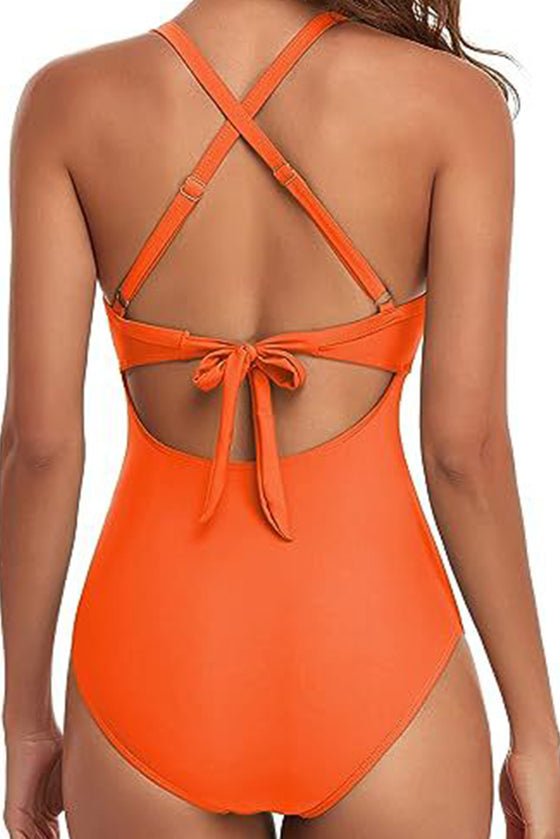 Orange Solid Color Elastic Straps Piece Swimsuit | Available in 4 Styles