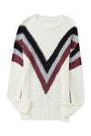 Beige Chevron Casual Drop Shoulder Knit Sweater