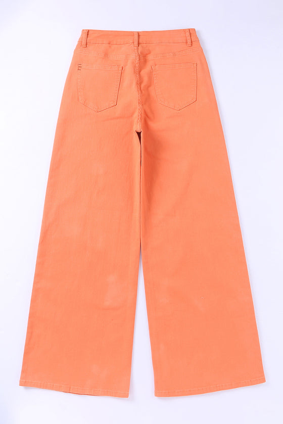 Orange Acid Wash Casual High Waist Wide Leg Jeans