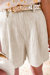 Beige Casual High Rise Wide Leg Cotton Blend Shorts