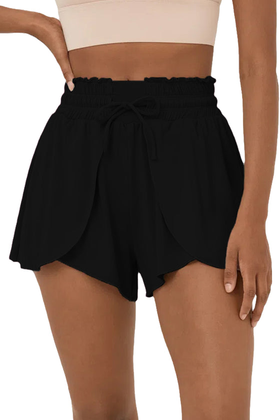 Black Frill High Waist Petal Wrap Swim Shorts | Available in 3 Colors (Pre-Order)