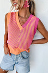 Strawberry Pink Chevron V Neck Knitted Vest