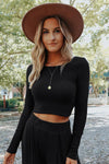 Black Plain Ribbed Crop Top & Wide Leg Pants Two Piece Pants Set | 3 Colors Available