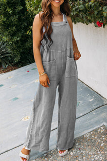  Gray Textured Wide Leg Overall with Pockets