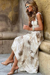 White Tropical Print Smocked Maxi Dress