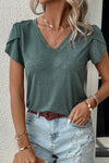 Mist Green Tulip Sleeve V Neck T-Shirt | Available in 4 Colors