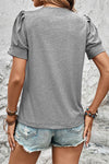 Light Grey Knit Pleated Puff Sleeve T-Shirt