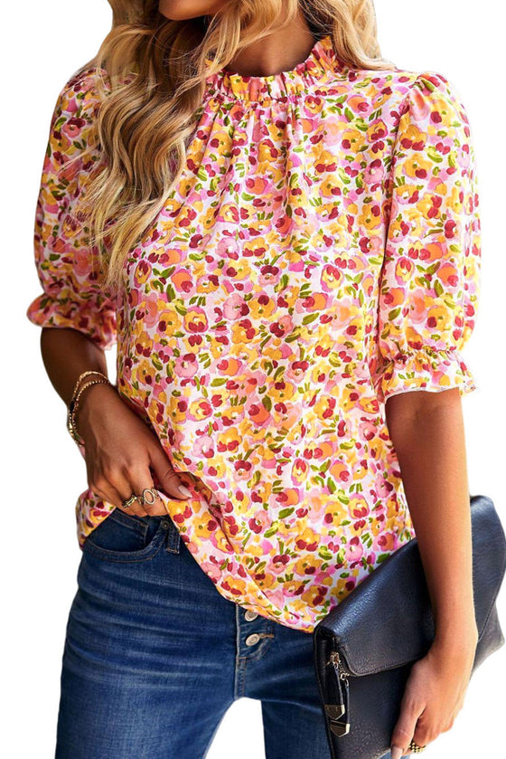 Orange Floral Mock Neck Blouse | Available in Yellow