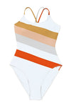 Multicolor Striped Criss Cross Backless One-Piece Swimsuit