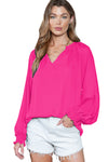 Rose Pleated V Neck Puffy Sleeve Blouse | Available in 2 Colors