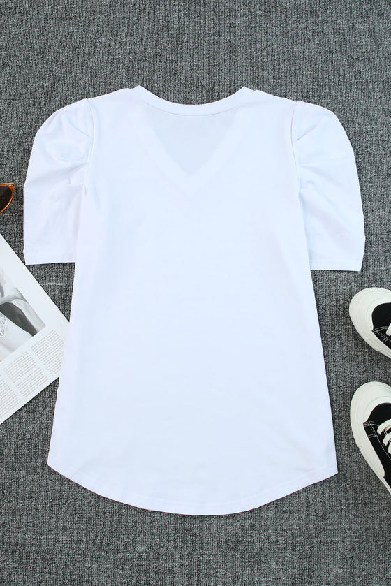 Black Puff Sleeve V Neck T-Shirt | Available in 3 Colors