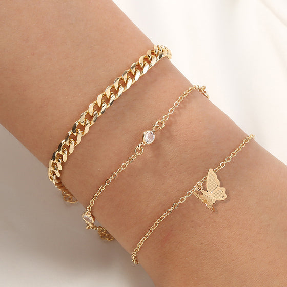 Delicate Chain Bracelet Set in Gold Finish