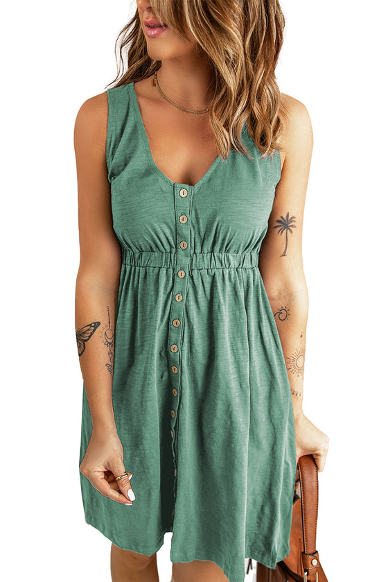 Sleeveless Button Front Short Basics Dress | Available in 3 Colors