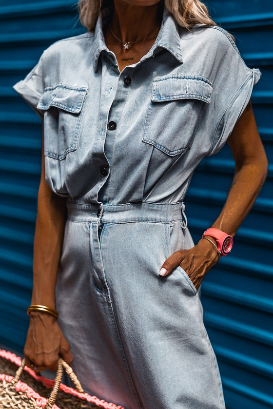 Blue Denim Batwing Sleeve Maxi Dress